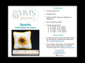 The cover of the Sunita Sunflower Petit Point on Linen kit. The left side features a photo of a finished square white pillow with a yellow border and a sunflower design, placed on a ruler.